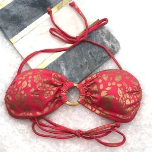 Victoria’s Secret Animal Print Halter Bikini Top Coral Pink Gold Sz Small